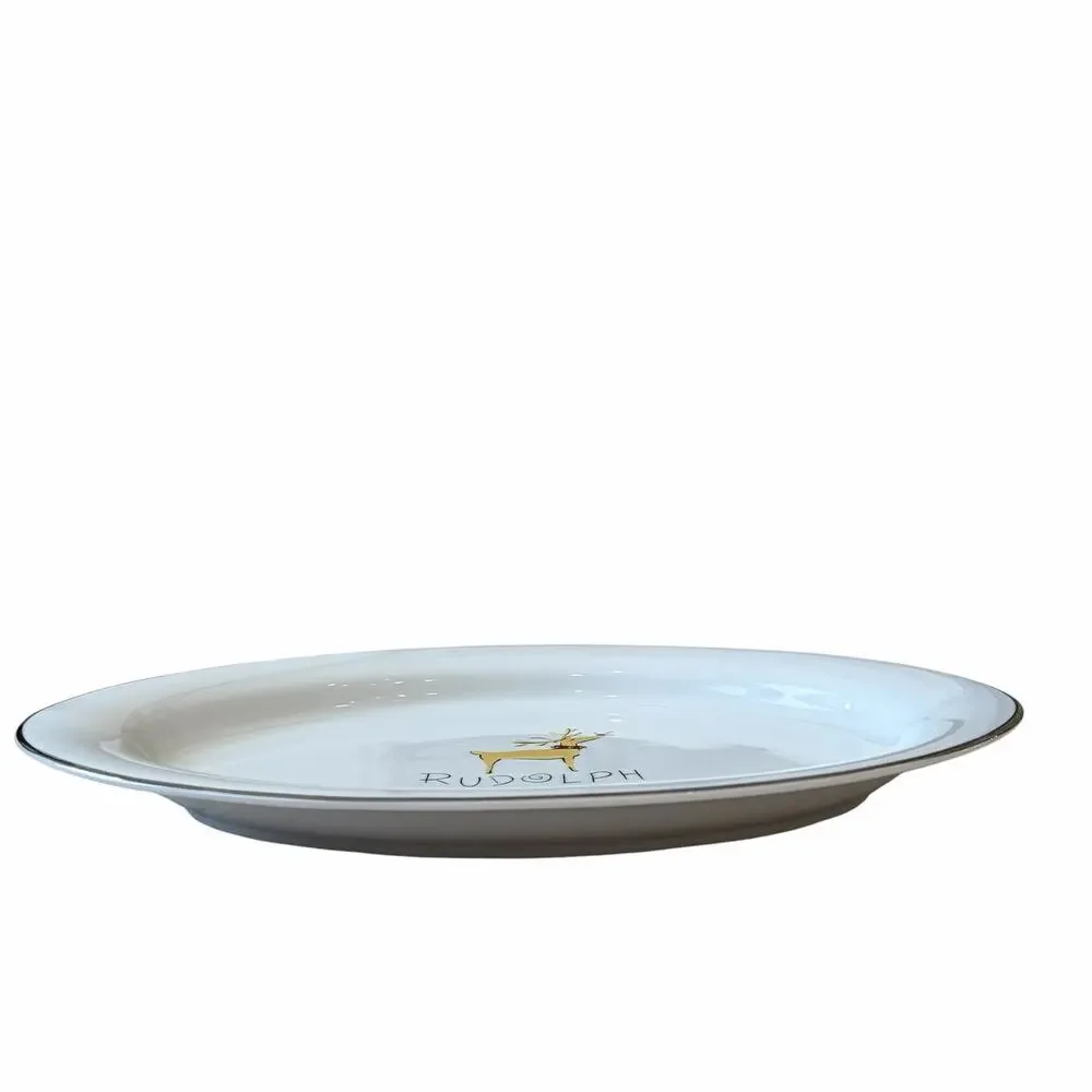 Vintage Pottery Barn Reindeer Rudolph Oval Serving Platter 17in Porcelain Japan